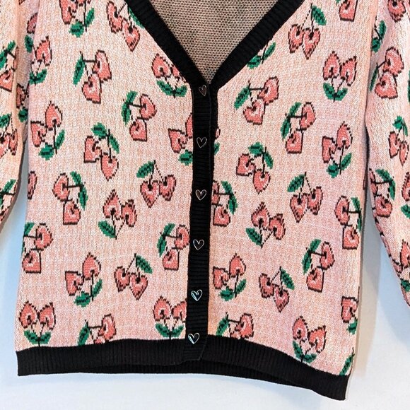 Unique Vintage | Pink Cherry Hearts Cardigan | Size Medium - Picture 6 of 12